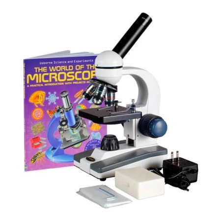AmScope M150C-PS25-WM 40X-1000X Coarse & Fine Student Compound Microscope + 25 Pcs. Slides & Book